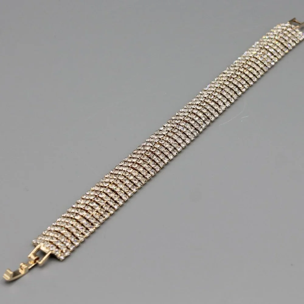 Jewelry bracelet wide yellow gold tone crystals sparkle sparkly beautiful new